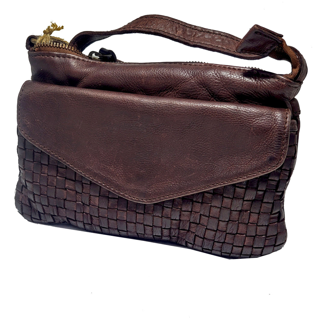 BRENNAN WASHED WOVEN LEATHER – Luxus-Clutch-Tasche aus gewaschenem Leder NEU