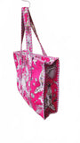 Hand made Vera Tucci Patterned Indian Cotton Zip Closure Tote Bag 17x17 Inches