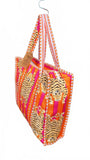 Hand made Vera Tucci Patterned Indian Cotton Zip Closure Tote Bag 17x17 Inches