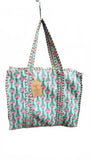 Hand made Vera Tucci Patterned Indian Cotton Zip Closure Tote Bag 17x17 Inches