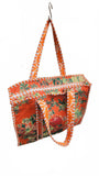 Hand made Vera Tucci Patterned Indian Cotton Zip Closure Tote Bag 17x17 Inches