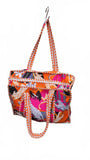 Hand made Vera Tucci Patterned Indian Cotton Zip Closure Tote Bag 17x17 Inches