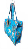 Hand made Vera Tucci Patterned Indian Cotton Zip Closure Tote Bag 17x17 Inches