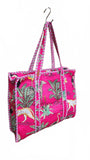 Hand made Vera Tucci Patterned Indian Cotton Zip Closure Tote Bag 17x17 Inches