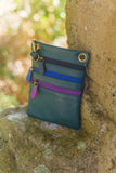 Leather Bag FIFI- MULTI ZIP SMALL POUCH BAG - Vera Tucci OriginalsBags TEAL WITH NAVY/ROYAL/PURPLE