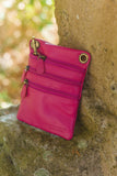 Leather Bag FIFI- MULTI ZIP SMALL POUCH BAG - Vera Tucci OriginalsBags PLAIN FUCHSIA