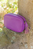 Leather Bag GEMMA - GENUINE LEATHER CAMERA BAG WITH TASSEL ZIP - Vera Tucci OriginalsBags PURPLE