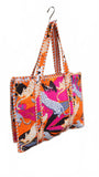 Hand made Vera Tucci Patterned Indian Cotton Zip Closure Tote Bag 17x17 Inches