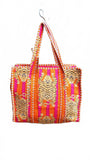 Hand made Vera Tucci Patterned Indian Cotton Zip Closure Tote Bag 17x17 Inches