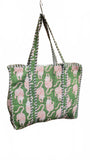 Hand made Vera Tucci Patterned Indian Cotton Zip Closure Tote Bag 17x17 Inches