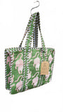 Hand made Vera Tucci Patterned Indian Cotton Zip Closure Tote Bag 14x14x4 Inches