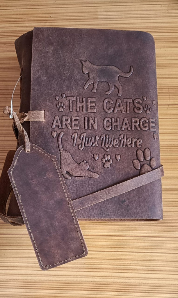 Journal Small Leather Bound Journal Cats In Charge Design - Vera Tucci OriginalsVera Tucci Originals