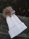 Hat Mia Angora Ribbed Fur PomPom Hat - HT01 - Vera Tucci OriginalsAccessories