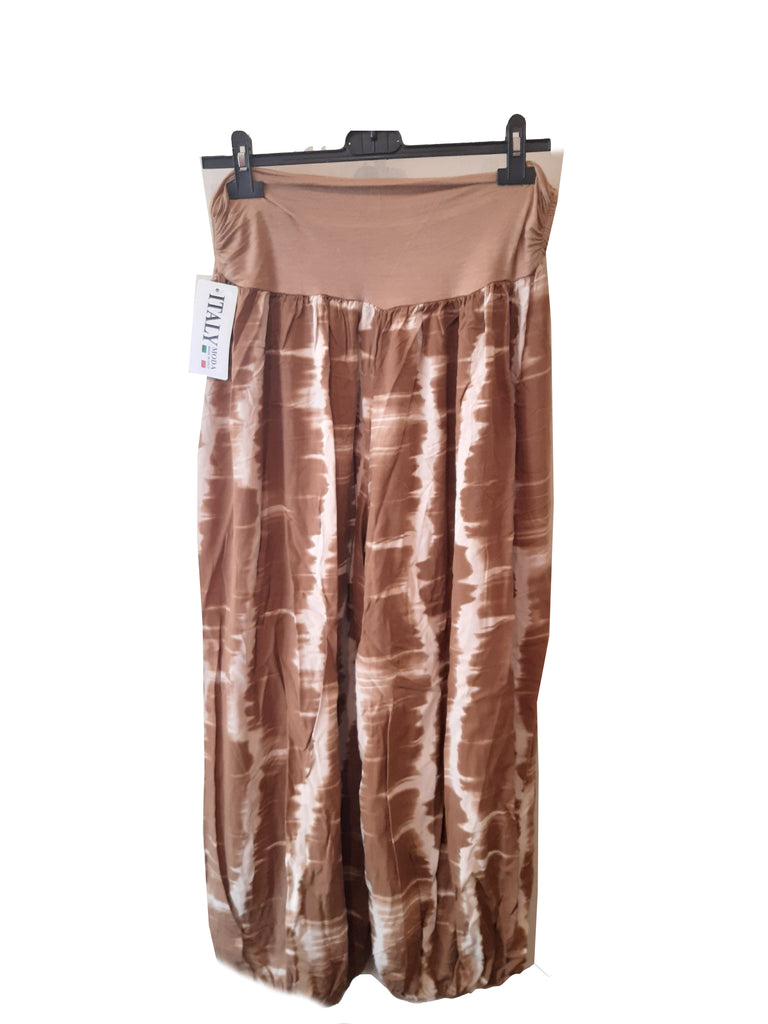 Trousers MUMBAI Harlem Pants Patterned Viscose Trousers - Vera Tucci OriginalsLondon Clothing CAMEL