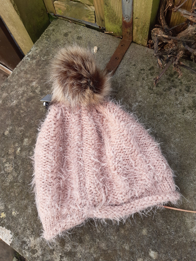 Hat Fluffy Pom Pom Hat - Vera Tucci OriginalsAccessories Pale Pink