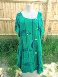 Dress Cotton Fish Pattern Dress - Vera Tucci OriginalsLondon Clothing Mediumweight / EMERALD GREEN