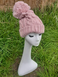 Hat RACHELE - AW21 NEW CABLE KNIT FLEECE LINED POM POM HAT RMD202106-30 - Vera Tucci OriginalsAccessories PINK