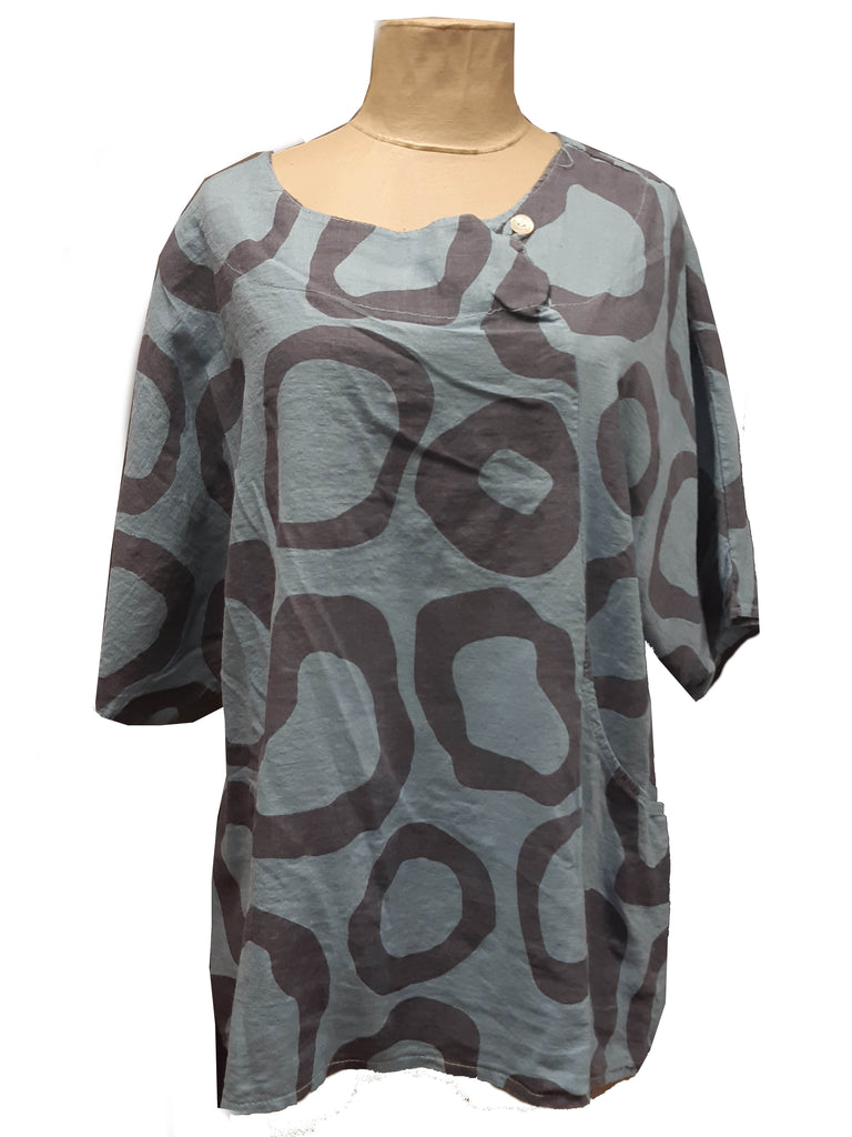 CATANIA STYLE 14 - ANTI CREASE LINEN BLEND TOP - ABSTRACT PATTERN