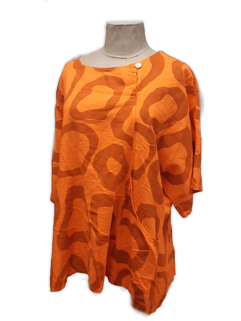 CATANIA STYLE 14 - ANTI CREASE LINEN BLEND TOP - ABSTRACT PATTERN