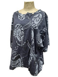 CATANIA STYLE 14  ITALIAN ANTI CREASE LINEN BLEND ABSTRACT PATTERN TOP