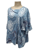 CATANIA STYLE 14  ITALIAN ANTI CREASE LINEN BLEND ABSTRACT PATTERN TOP