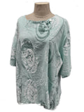 CATANIA STYLE 14  ITALIAN ANTI CREASE LINEN BLEND ABSTRACT PATTERN TOP