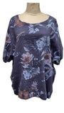 MILA- 12020 ITALIAN ANTI CREASE LINEN BLEND FLORAL PATTERN TOP WITH POCKETS