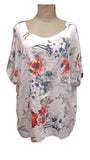 MILA- 12020 ITALIAN ANTI CREASE LINEN BLEND FLORAL PATTERN TOP WITH POCKETS