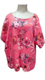 MILA- 12020 ITALIAN ANTI CREASE LINEN BLEND FLORAL PATTERN TOP WITH POCKETS