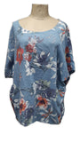 MILA- 12020 ITALIAN ANTI CREASE LINEN BLEND FLORAL PATTERN TOP WITH POCKETS