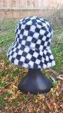 Checkerboard Print Patterned Fluffy Fleece Lined Bucket Hat For Winter (ADULT & CHILD SIZES)