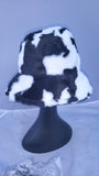 Cow Print Patterned Fluffy Fleece Lined Bucket Hat For Winter (ADULT & CHILD SIZES)