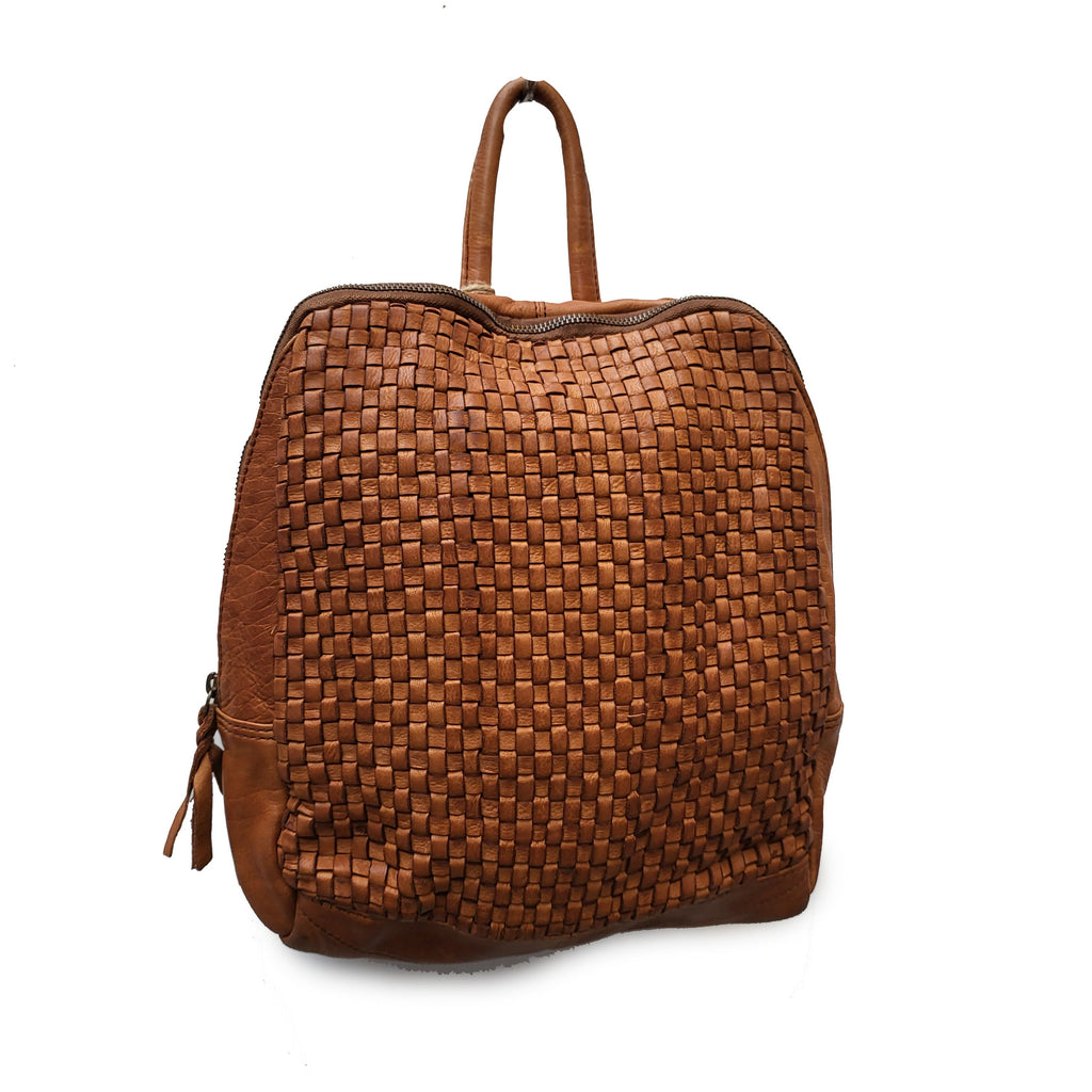 LEILANI - Luxury Washed Woven Detail Backpack Leather Bag NEW