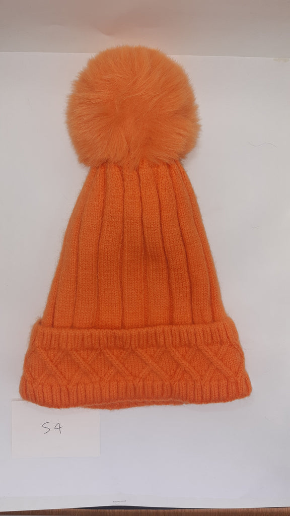 ACRYLIC PLAIN RIBBED WITH  CABLE TURN UP POM POM HAT AW23-RMD-54