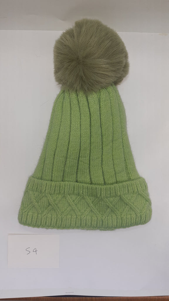 ACRYLIC PLAIN RIBBED WITH  CABLE TURN UP POM POM HAT AW23-RMD-54