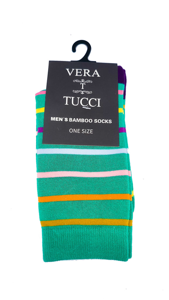 Luxury Men's Bamboo Sock  M7 STRIPES C (GREEN)
