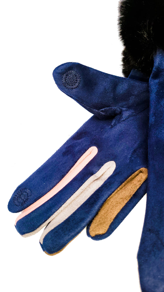 Felicity Faux Suede Fur Trim Gloves - G08