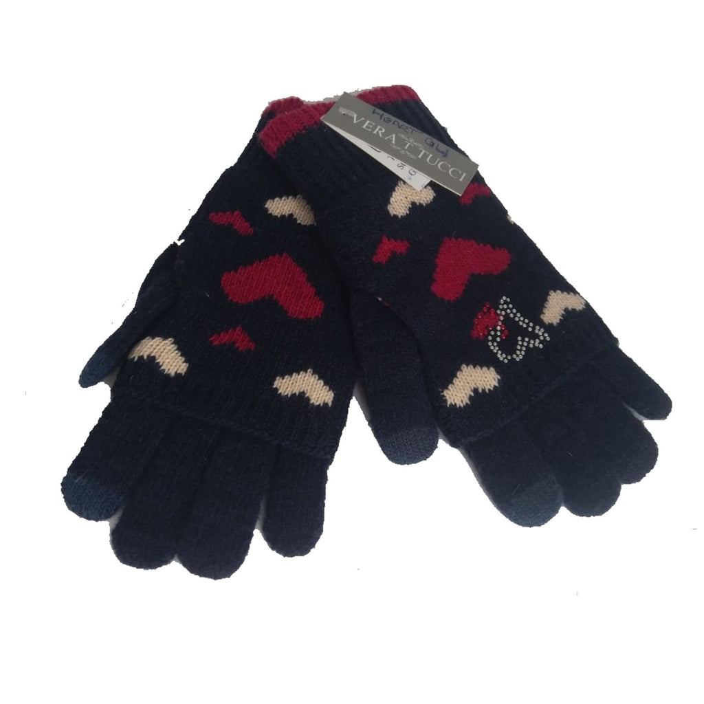 Gloves Knitted Hearts Glove - G09 - Vera Tucci OriginalsAccessories NAVY