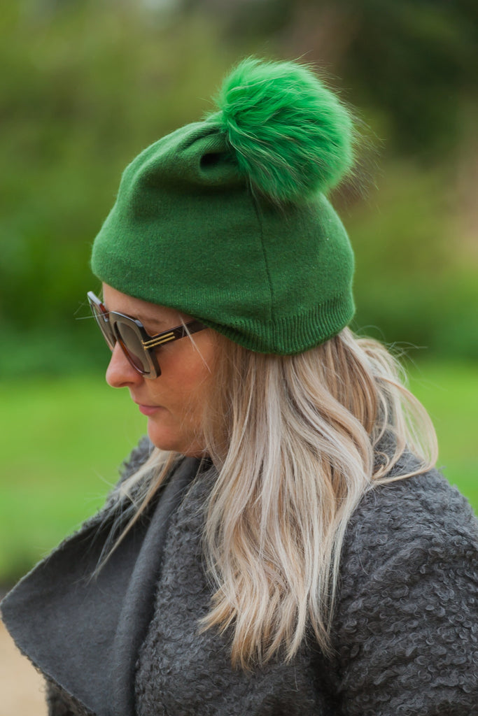 Hat May - Beanie with Fur Pom Pom - HT07 - Vera Tucci OriginalsAccessories Racing Green 17#