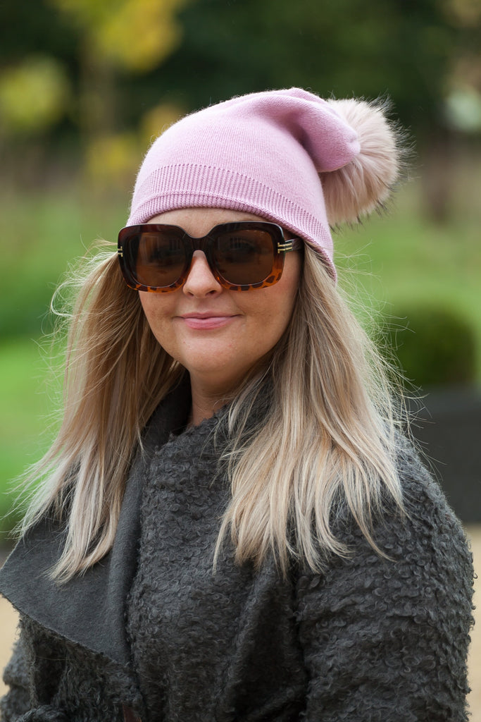 Hat May - Beanie with Fur Pom Pom - HT07 - Vera Tucci OriginalsAccessories Dusty Pink 20# SOLD OUT