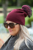 Hat May - Beanie with Fur Pom Pom - HT07 - Vera Tucci OriginalsAccessories Burgundy 33#