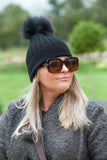 Hat Mia Angora Ribbed Fur PomPom Hat - HT01 - Vera Tucci OriginalsAccessories