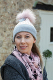 Hat Leah Two Tone Ribbed Hat with Fur PomPom - HT10 - Vera Tucci OriginalsAccessories