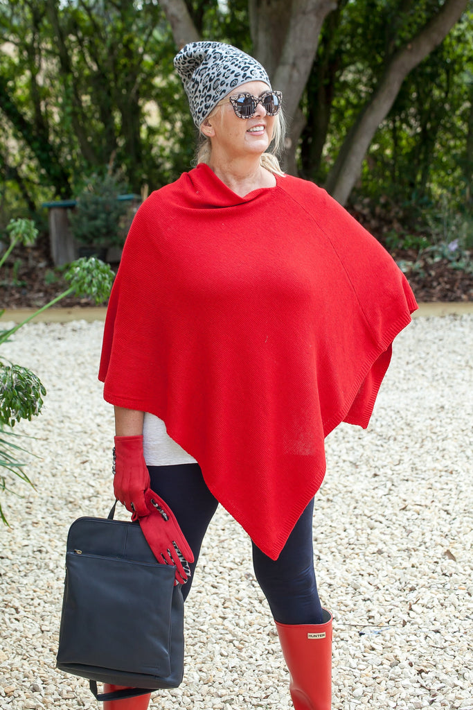 Poncho ANABELLE - Womens Cashmere Mix Poncho One Size - Vera Tucci OriginalsAccessories JESTER RED
