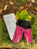 Gloves Felicity Faux Suede Fur Trim Gloves - G08 - Vera Tucci OriginalsAccessories S/m / Burgundy