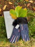 Gloves Felicity Faux Suede Fur Trim Gloves - G08 - Vera Tucci OriginalsAccessories S/m / Navy