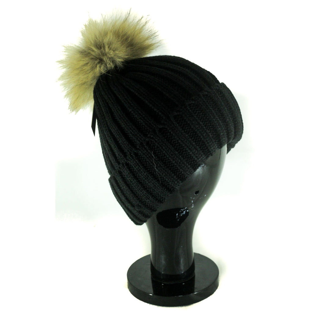 Hat Matilda Acrylic Ribbed Pom Pom Hat - Vera Tucci OriginalsAccessories Black