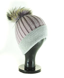 Hat Leah Two Tone Ribbed Hat with Fur PomPom - HT10 - Vera Tucci OriginalsAccessories Lilac /Cream