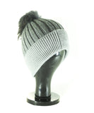 Hat Leah Two Tone Ribbed Hat with Fur PomPom - HT10 - Vera Tucci OriginalsAccessories Dark Grey/Light Grey