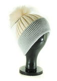 Hat Leah Two Tone Ribbed Hat with Fur PomPom - HT10 - Vera Tucci OriginalsAccessories Onion/Grey